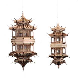 现货八角亭新中式日式古建筑模型苏州园林枯山水造景玄关会所饰品