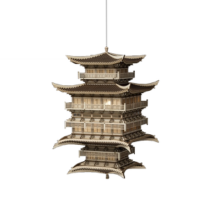 新中式禅意国风创意古建筑镜像山水悬挂木雕装置吊饰酒店民宿摆件