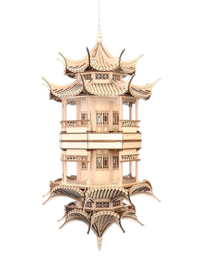 新中式创意古建筑八角凉亭倒影镜像吊挂客厅软装饰品电视酒柜摆件