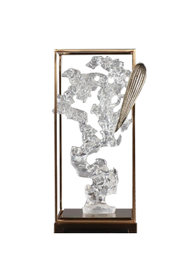 新中式风铁艺竹叶透明墙柜太湖石