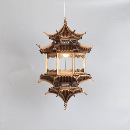 新中式日式古铜色八角亭古建筑镜像倒影枯山水造景玄关会所吊饰