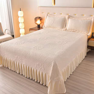 纯色加厚雕花牛奶绒床盖带裙边单件冬季 保暖防滑床单珊瑚绒三件套