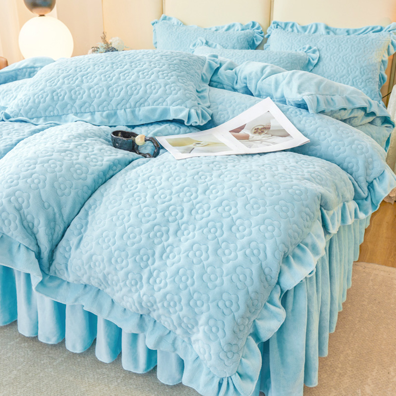 保暖裸睡加厚牛奶绒夹棉被套冬季加绒纯色双面两用珊瑚绒被罩单件