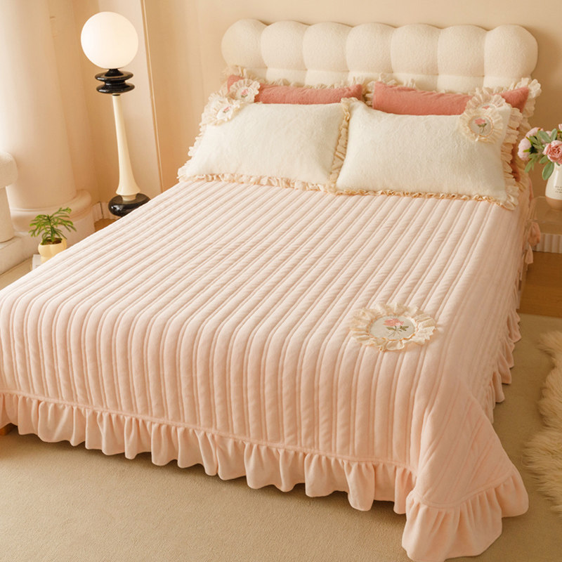 新款加厚高克重牛奶绒床盖防滑夹棉带裙边床单珊瑚绒保暖铺盖单件,床上用品,床盖,淘宝优惠券,粉丝福利购,淘宝优惠卷