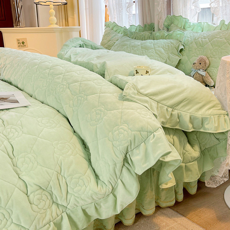 冬天保暖防静电婴儿绒夹棉被套单件加厚双面绒宝宝绒公主花边被罩