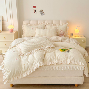 高级感刺绣牛奶绒保暖被套单件冬天防静电a类双人220x240加绒被罩