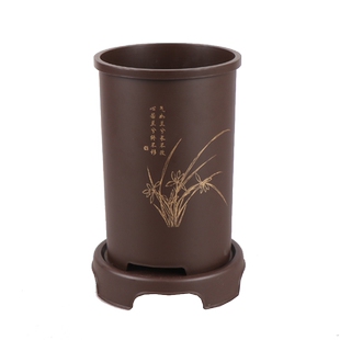 仿紫砂塑料花盆兰花盆景盆仿古圆形笔筒兰花盆君子兰多肉陶瓷花盆