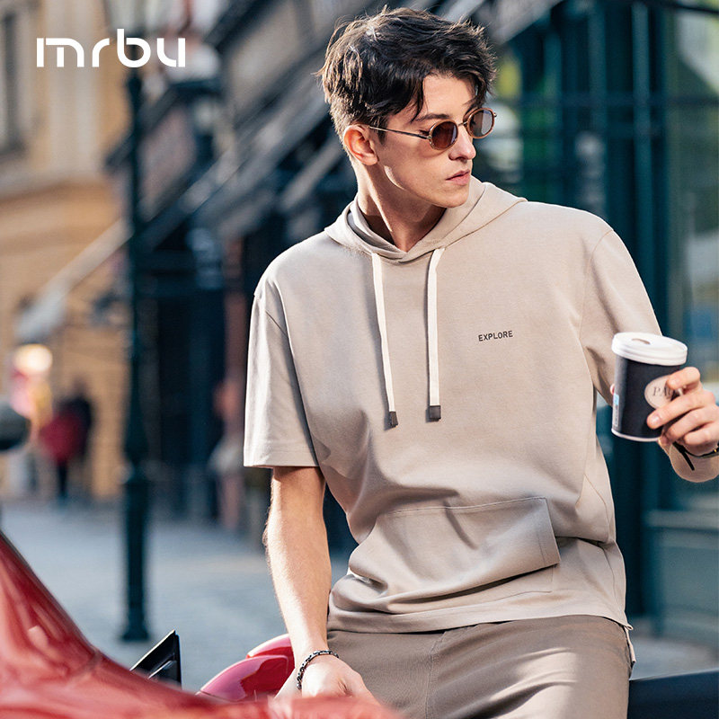 MrBu布先生廓形连帽抽绳短袖立体印花休闲男士t恤夏季上衣GT15200,男装,T恤,淘宝优惠券,粉丝福利购,淘宝优惠卷
