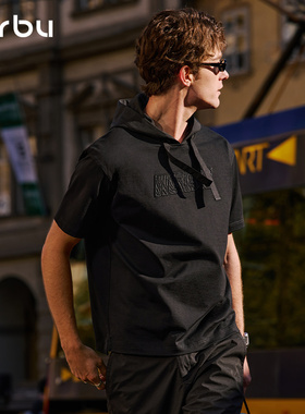 MrBu布先生短袖t恤男款夏季上衣连帽减龄字母刺绣黑色休闲GT16367