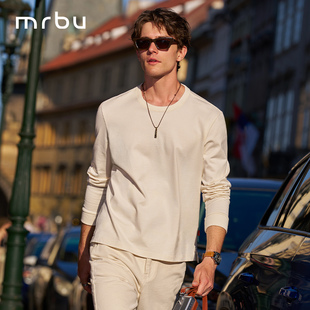 MrBu布先生标准版长袖t恤衫圆领纯色秋冬男款新款刺绣上衣KT16571