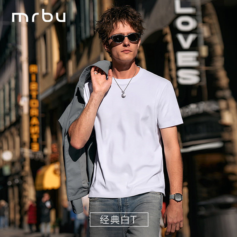 MrBu布先生长绒棉t恤男士体恤圆领上衣短袖夏季透气半袖GT00697