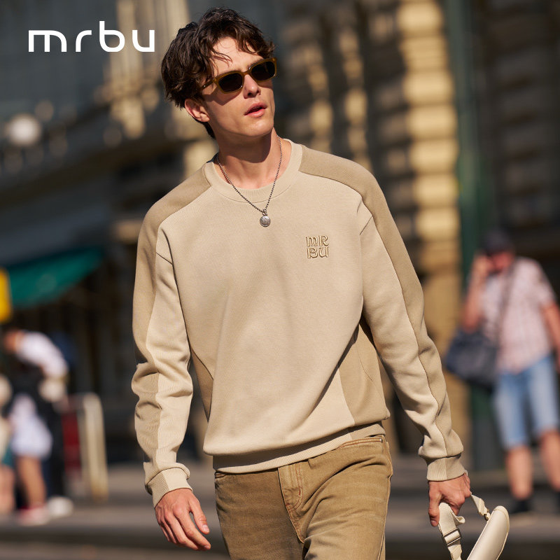 MrBu布先生圆领卫衣撞色字母logo刺绣时尚2025秋冬男款KT16611