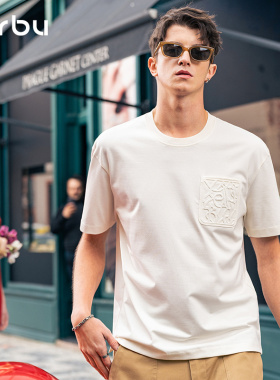 MrBu布先生廓形重磅设计感口袋装饰圆领短袖男款t恤衫夏季GT15280