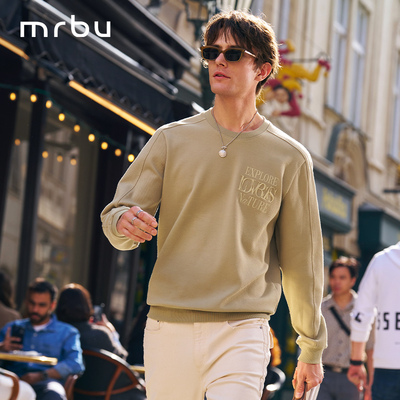 MrBu布先生圆领薄卫衣绿色时尚男