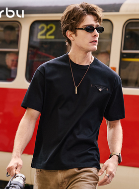 MrBu布先生重磅短袖夏黑色T恤男款上衣纯棉设计感口袋时尚GT16322