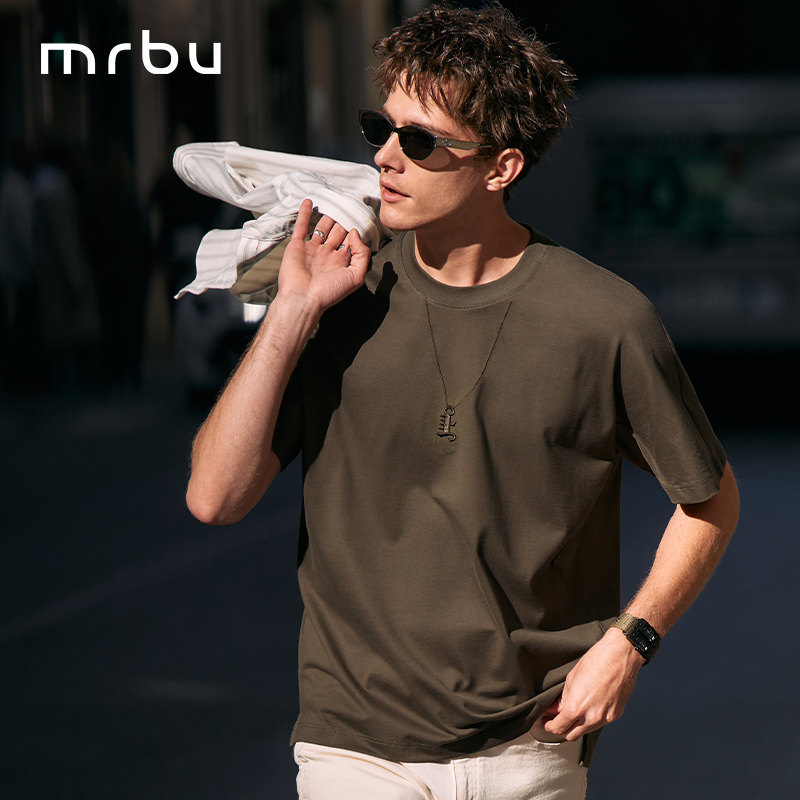 MrBu布先生短袖T恤男士一体成型新款透气吊坠刺绣时尚上衣GT17079