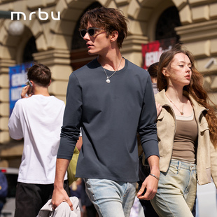 MrBu布先生圆领长袖t恤衫男士打底上衣简约印花秋冬百搭KT01885