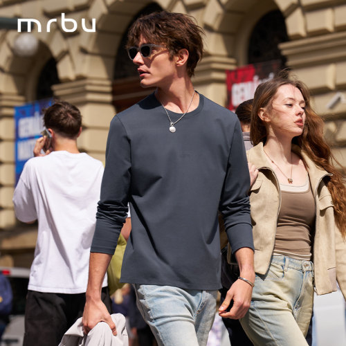 MrBu布先生圆领长袖t恤衫男士打底上衣简约印花春秋百搭KT01885