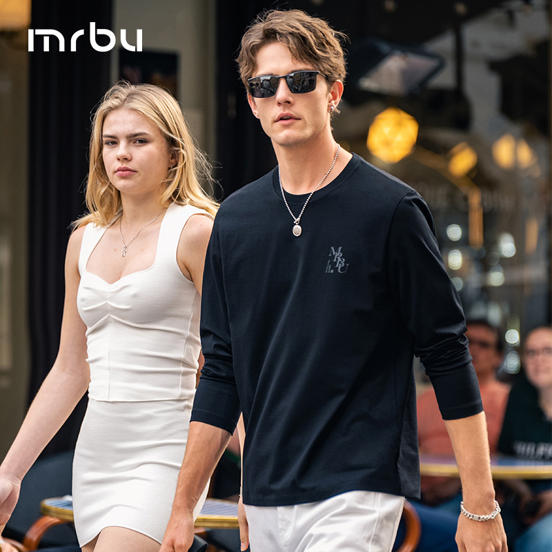 MrBu布先生长袖T恤男士黑色圆领