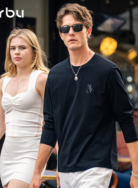 MrBu布先生长袖T恤男士黑色圆领字母印花上衣秋冬纯棉舒适KT15655