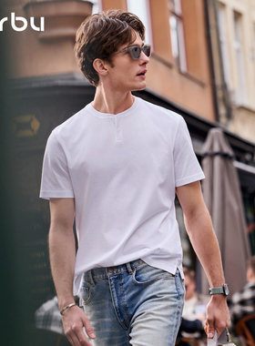 MrBu布先生短袖T恤男士半袖夏季上衣正肩亨利领纯色透气GT16312