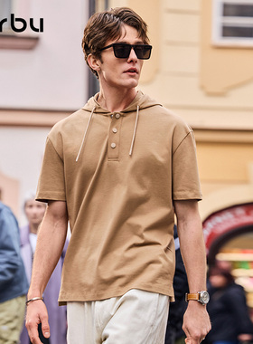 MrBu布先生夏季新款短袖T恤男100%长绒棉连帽时尚减龄宽松GT16325