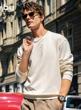 MrBu布先生贴身卫衣男简约logo字母印花百搭上衣圆领长袖KT15713