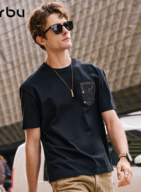 MrBu布先生黑色短袖T恤280g重磅圆领新款纯棉个性字母时尚GT16371