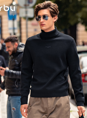 MrBu布先生加厚毛衣男款可翻高领秋冬打底衫长袖黑色上衣KT01959