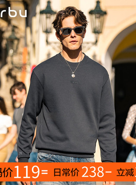 MrBu布先生圆领套头卫衣男士宽松长袖上衣灰色高级上装百搭断码