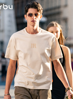 MrBu布先生短袖男士t恤夏季上衣240g重磅廓形圆领印花简约GT01995