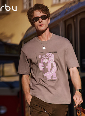 MrBu布先生短袖T恤男款夏季半袖咖色时尚上衣抽象图案宽松GT16395