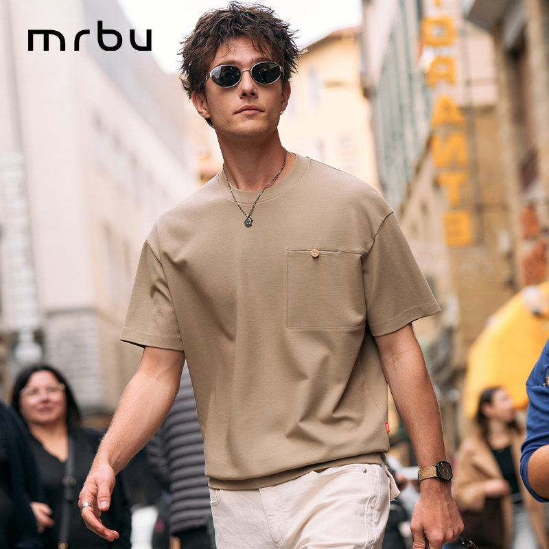 MrBu布先生华夫格短袖T恤男款口袋设计宽松透气简约百搭GT17092