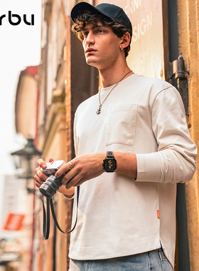 MrBu布先生宽松长袖T恤衫男款时尚简约秋冬纯棉上衣圆领KT01900