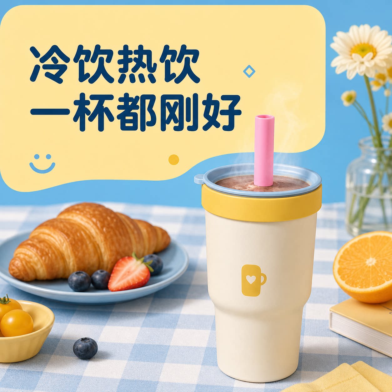 大容量双层内胆玻璃保温水杯高颜值双享杯咖啡奶茶不锈钢吸管杯子