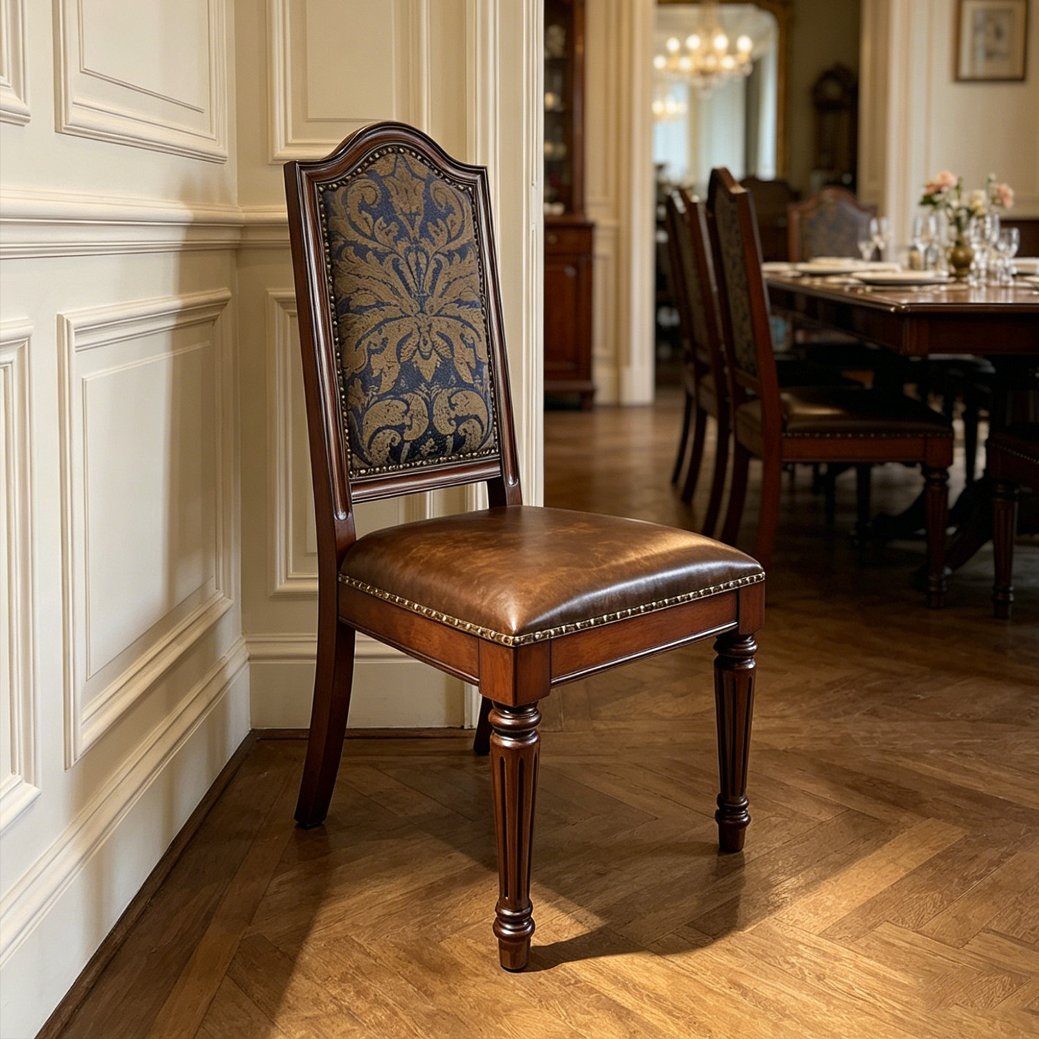 奥克维尔美式全实木真皮餐椅头层牛皮源头工厂复古简约靠背椅子