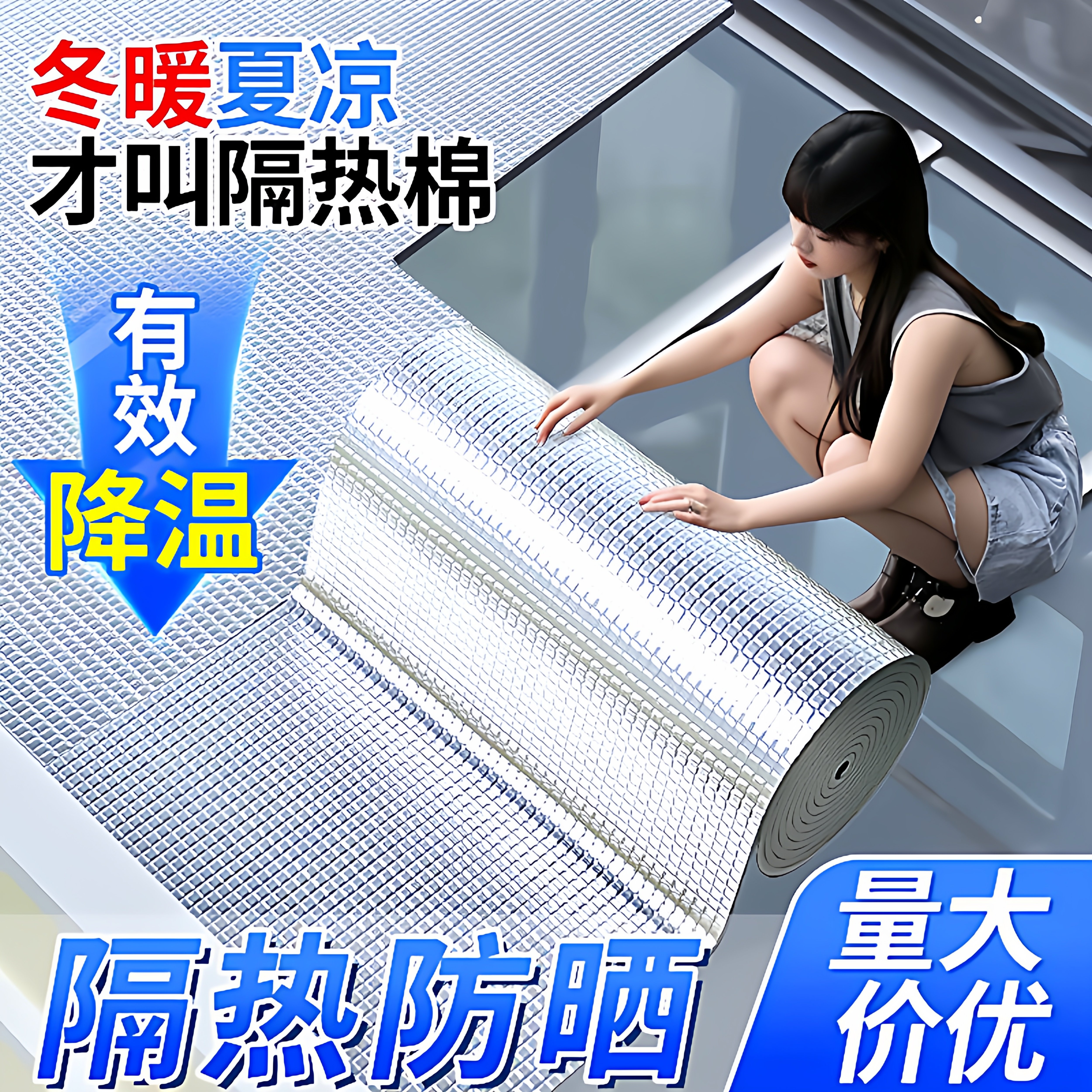 楼顶阳光房玻璃屋顶棚楼防晒隔热材料保温棉隔热棉耐高温铝膜自粘