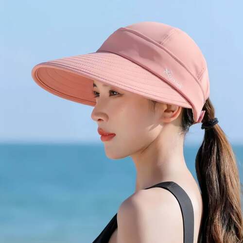 遮阳帽子女夏天骑车不翻抗UV运动大沿遮阳帽空顶防晒鸭舌沙滩