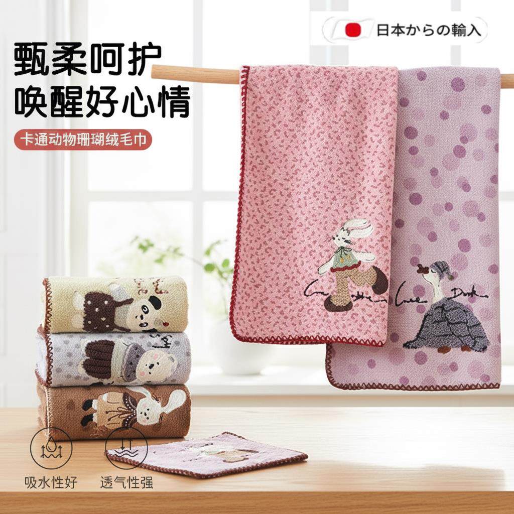 日本儿童毛巾比纯棉洗脸家用柔软吸水不掉毛擦头发男女童洗澡手巾