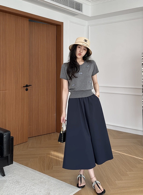 张阿星【夏屿日记】韩系立体蝴蝶结遮肉短袖+高腰垂感口袋半裙