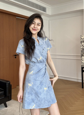 张阿星【蓝梦裳】国风新中式连衣裙气质收腰端庄大气减龄瘦裙子