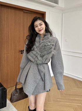 张阿星【首尔初雪】狐狸毛大翻领优雅贵气软糯保暖针织毛毛外套