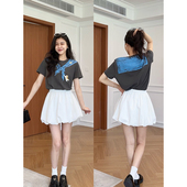 共枕夏风 半身裙两件套装 设计感印花短袖 花苞裙裤 女 T恤 张阿星