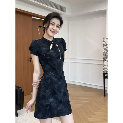 张阿星【兰亭入梦】新中式国风盘扣连衣裙女夏季修身改良旗袍裙子