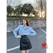 高腰收腰修身 张阿星 百搭纯色A字半裙 新款 拉链修身 翻边腰 春季