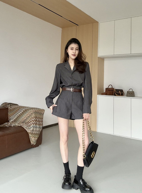 张阿星【威林顿套装】春季高级感简约干练收腰衬衫+ 高腰短裤套装