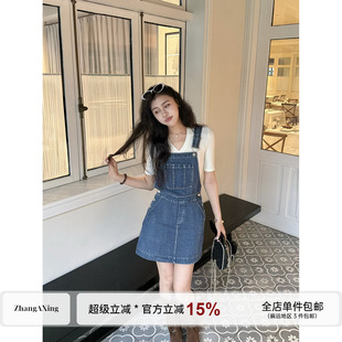 张阿星【牛仔乌托邦】元气少女减龄牛仔背带连衣裙+白色百搭短袖