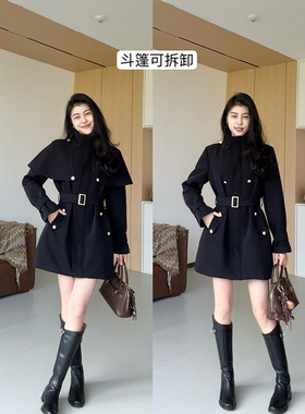 张阿星【英伦风华】可拆卸斗篷设计干练气质收腰保暖羽绒服外套