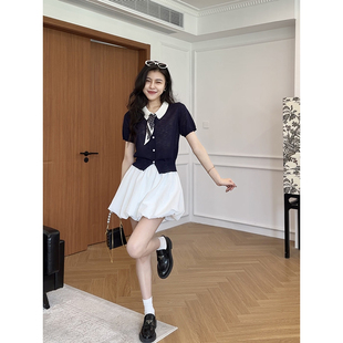 张阿星【悠悠日记】翻领丝巾莱赛尔亚麻T+高腰花苞裙裤半身裙套装