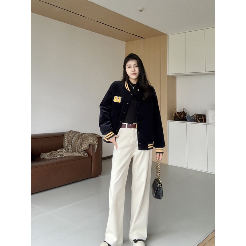 张阿星【休闲调性】美式高街复古灯芯绒加厚撞色宽松棒球服外套